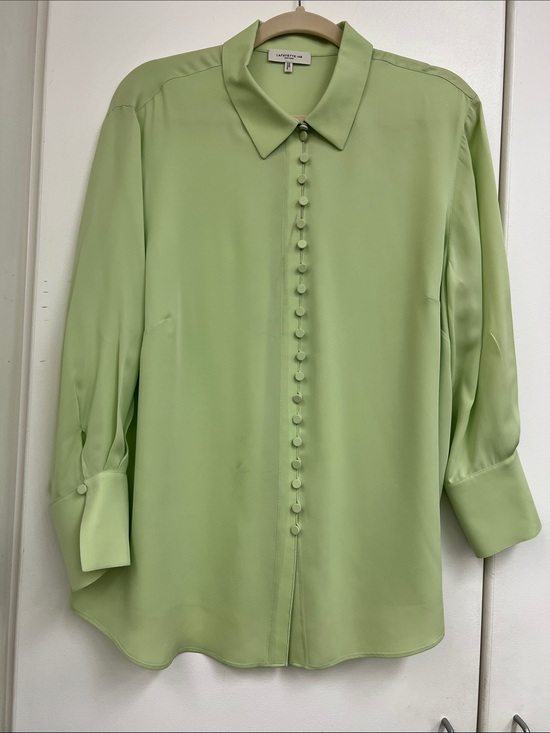 Lafayette 148 New York Tops - Lafayette 148 Light Green 100% Silk Button Up Blouse Collared Shirt Work Office